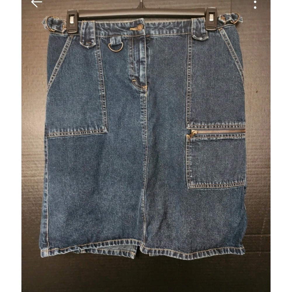 Faded Glory Denim Cargo Skirt Dark Wash Blue Utility Y2K FG13008 Ladies 12